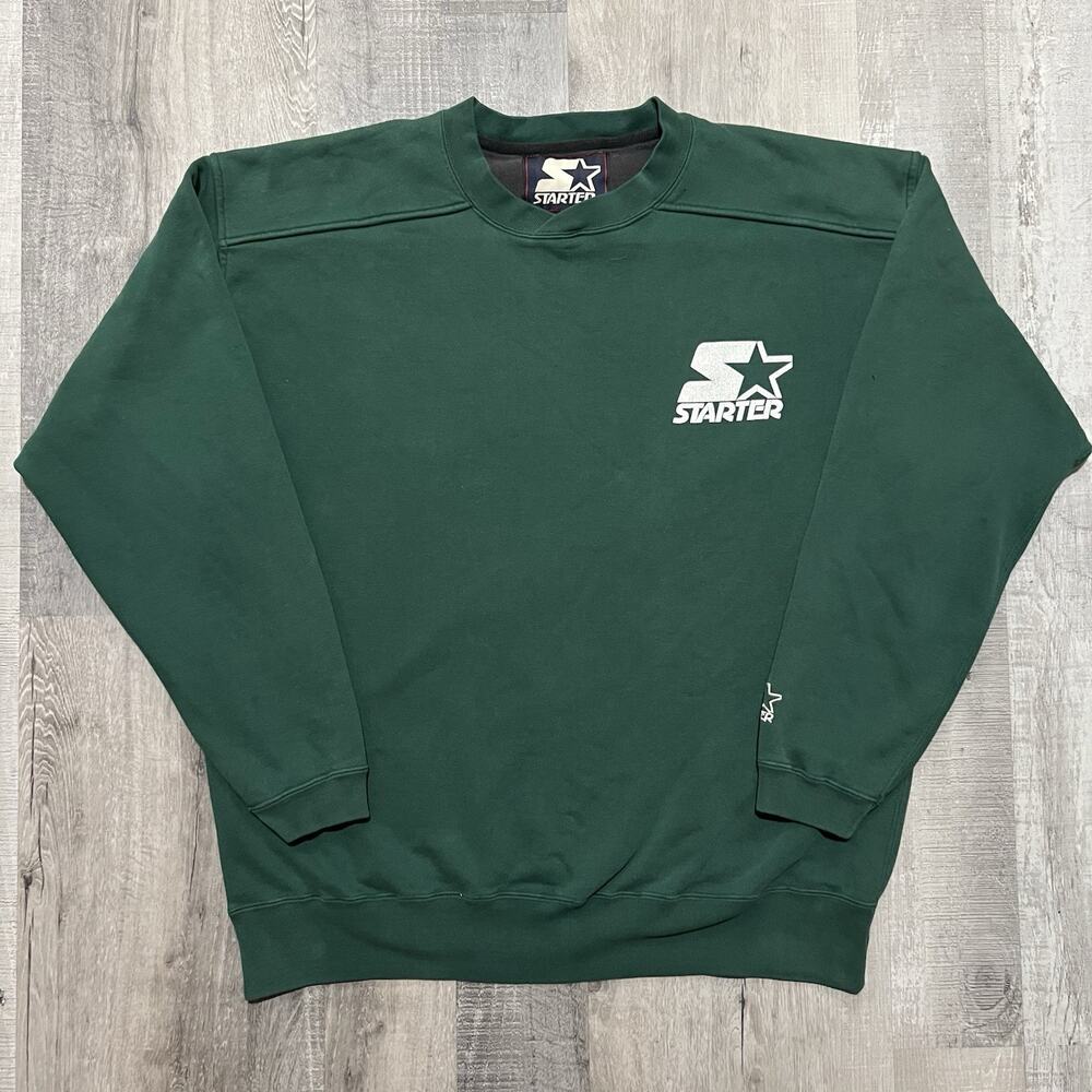 Vintage STARTER Green Heavy Cotton Sweatshirt Big Logo Crewneck 90s Y2K Sz L